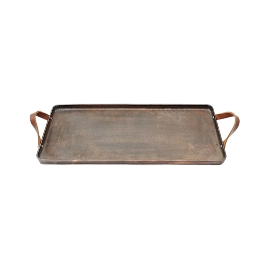 18" x 12" Metal Tray with Leather Handles by Ashland®